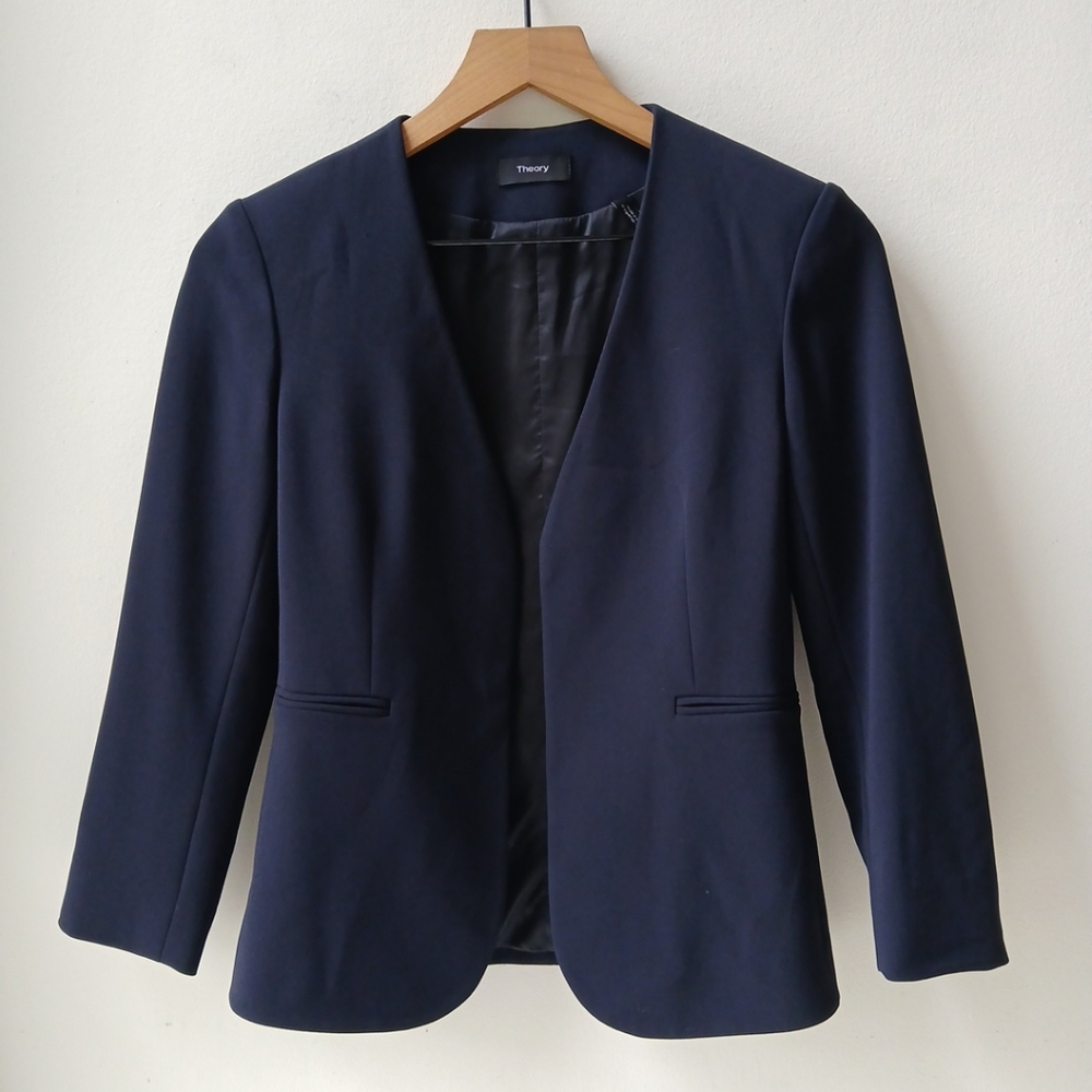 Theory Women's Navy Collarless Blazer
